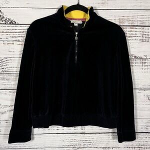 St. John Sport by Marie Gray Velour Jacket Top Womens Size Medium Black 1/4 Zip